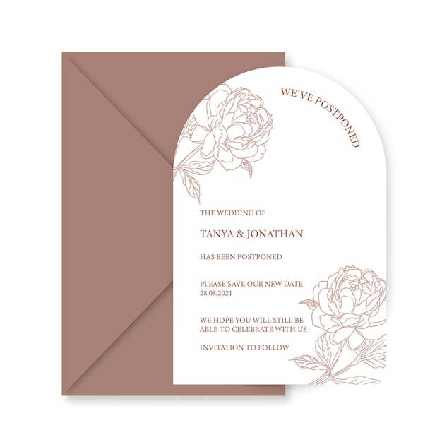 Plik wektorowy nowoczesny szablon zaproszenia ślubnego w kształcie łuku z kwiatem róży