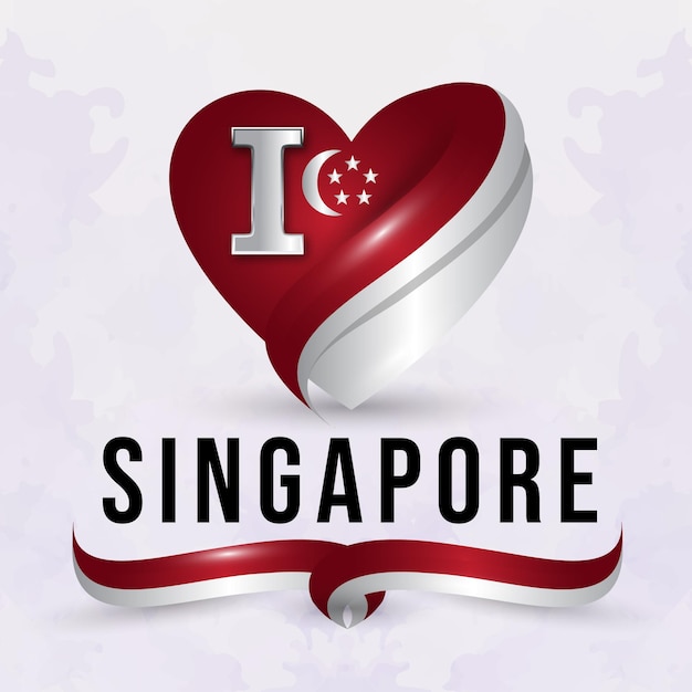 Nowoczesny Znak Kocham Singapur Z Flagą Wstążkową