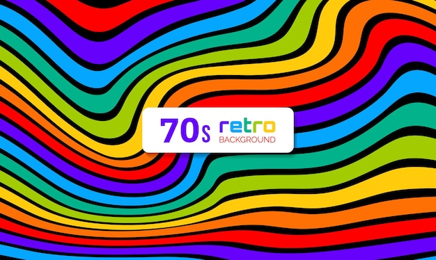 Nowożytna Fala Tęczy Linii Retro Abstrakcjonistyczny Tło Projekt. Rainbow 60s, 70s, 80s Wektor Hippie.