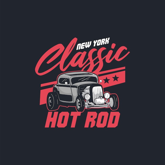 Nowy Jork Klasyczny Hot Rod Niestandardowy Samochód Garaż Zespół Projekt T Shirt Plakat