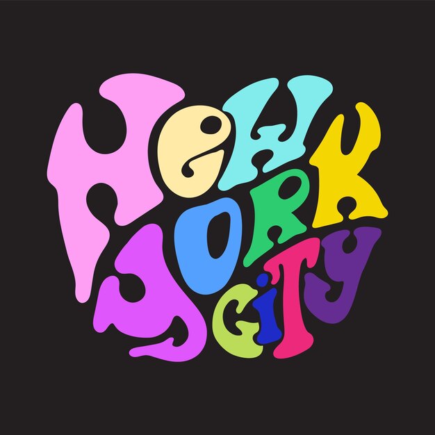 Nowy Jork kolorowy typografia tekst wektor ilustracja izolowana na czarnym tle