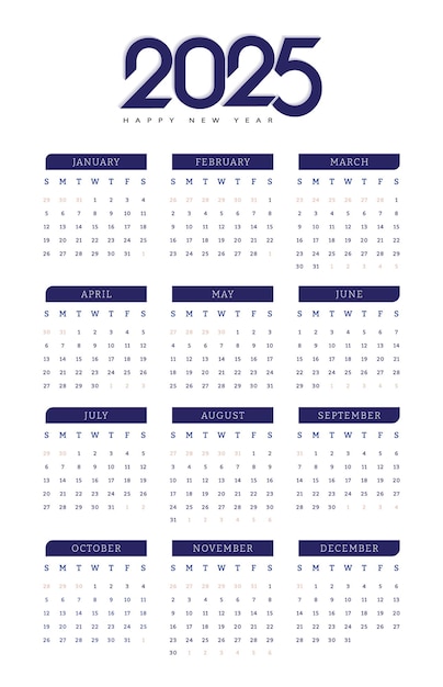 Plik wektorowy nowy kalendarz roku 2025