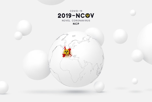 Nowy Koronawirus (2019-ncov). Chiński Patogen Układu Oddechowego Koronawirus 2019-ncov Pochodzący. Infografiki Mapy Europy. Wirus Covid 19-ncp. Ncov Oznaczany Jest Jako Jednoniciowy Wirus Rna.