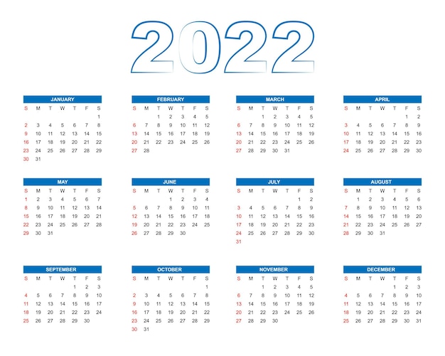 Nowy rok 2022 Kalendarz w prostym stylu