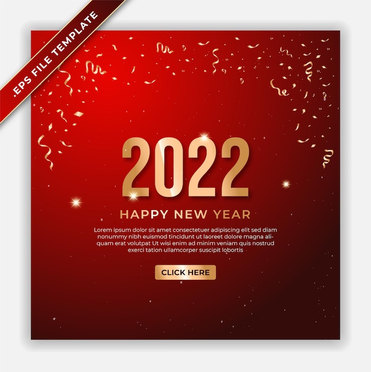 Nowy rok 2022 luksusowy baner lub plakat na instagramie z czerwonym tłem