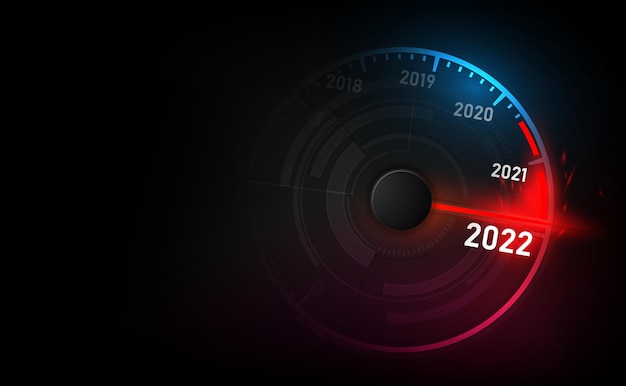 Nowy Rok 2022 Prędkościomierz Samochodowy, Czerwony Wskaźnik Na Czarnym Rozmytym Tle