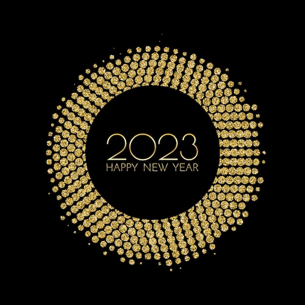 Nowy Rok 2023 Kartkę Z życzeniami 2023 Złoty Znak Nowego Roku I Złote Iskierki Na Ciemnym Tle Ilustracja Wektorowa Szczęśliwego Nowego Roku 2023