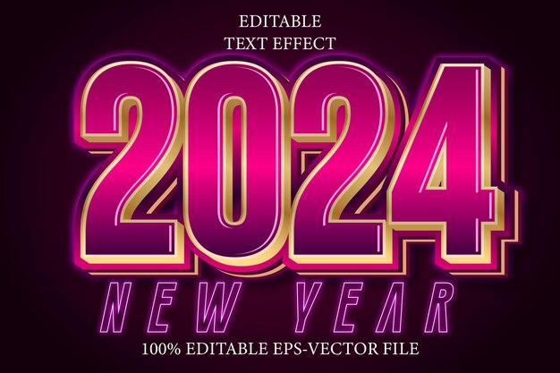 Nowy rok 2024 Edytowalny efekt tekstowy 3D nowoczesny styl