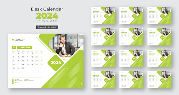 Nowy Rok 2024 Nowoczesny Kolorowy Wzór Kalendarza Biurka Biznesowego