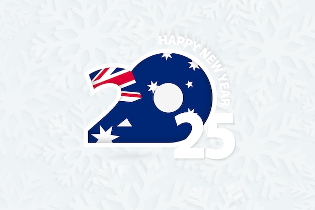 Nowy rok 2025 dla Australii na tle płatka śniegu