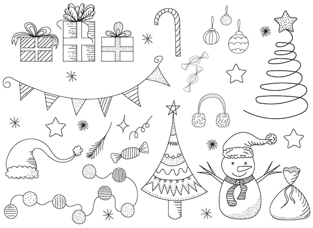 Nowy rok doodle wektor na białym tle