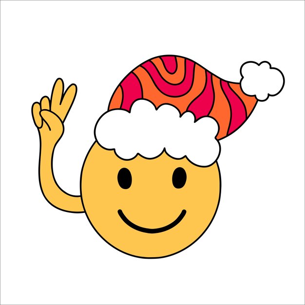 Nowy rok uśmiech ikona noszenie Santa kapelusz Boże Narodzenie hippie uśmiechający się emocja ilustracja wektorowa