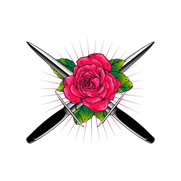 Plik wektorowy nóż i kwiat róży.