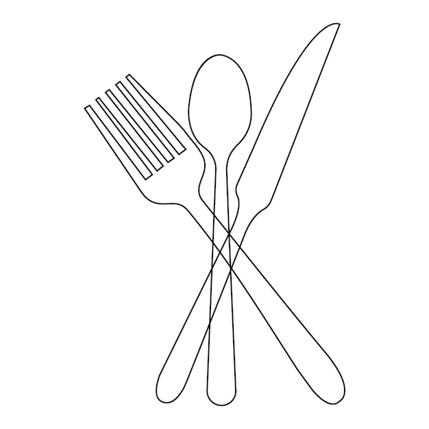 Noż wektorowy łyżka widelec ciągły rysunek jednej linii na białym tle ilustracja minimalna
