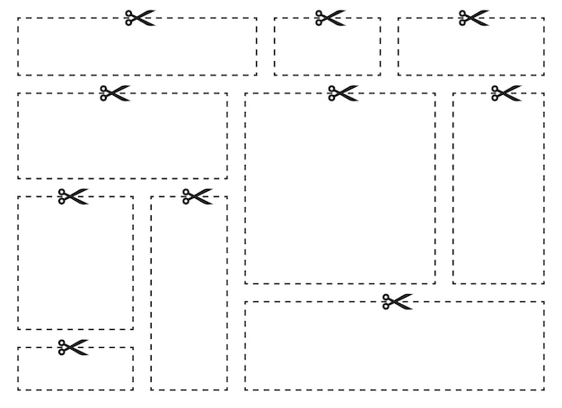 Nożyczki, Które Przecinają Kolekcję Wektorów Kuponów Na Białym Tle