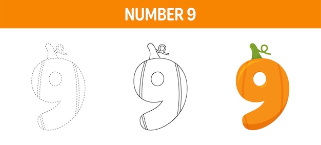 Numer 9 Arkusz Kalkulacji I Kolorowania Dyni Dla Dzieci