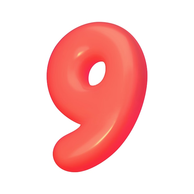 Numer 9 Czerwona cyfra dziewięć w stylu 3D Realistyczny projekt w stylu balonu kreskówki elementy izolowane na białym tle Ilustracja wektorowa