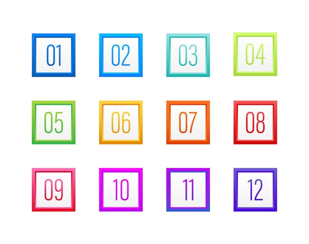 Plik wektorowy numer bullet point kolorowe znaczniki od 1 do 12 ilustracji wektorowych