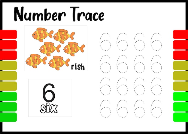 Plik wektorowy numer ślad i kolor ryby. numer śledzenia dla dzieci.