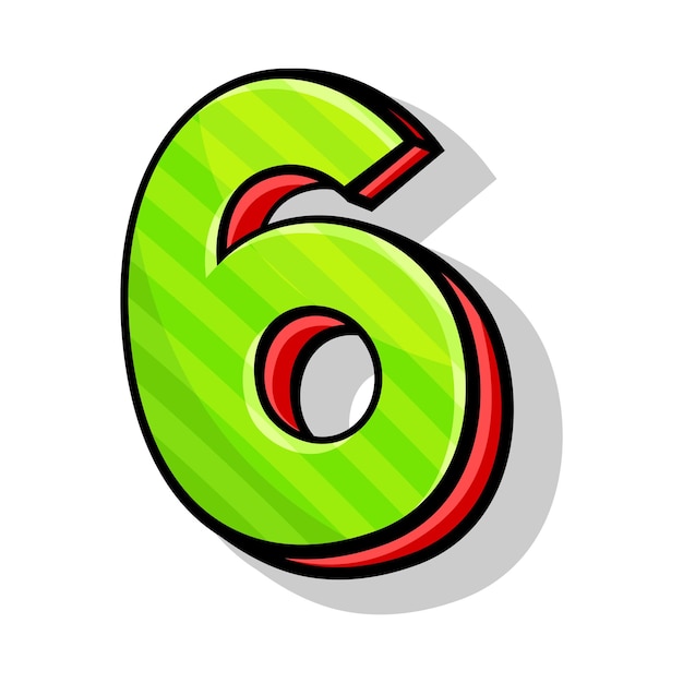 Plik wektorowy numer sześć zielony i czerwony izometryczny jasny element nowoczesnego i zabawnego czcionki dla każdego projektu w stylu kreskówki ilustracja wektorowa izolowana na białym tle