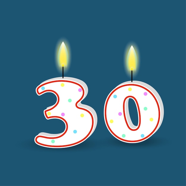 Plik wektorowy numer urodzinowy trzydzieści świeca z ogniem numer 3d 30 ilustracja wektorowa eps 10