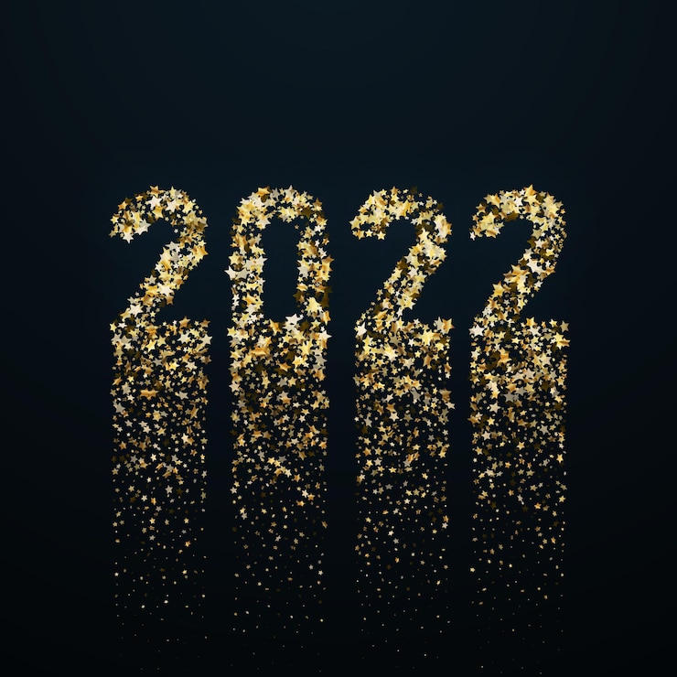 Wektor numery noworoczne 2022 wykonane z konfetti złotych gwiazdek