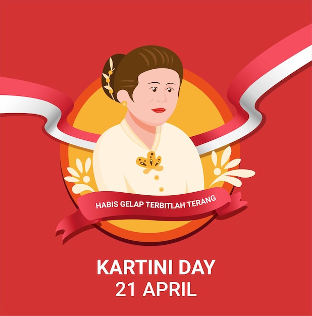 Obchody Dnia Kartini Ra Kartini, Bohaterki Praw Kobiet I Praw Człowieka W Indonezji. W Płaskiej Ilustracji Kreskówki Wektor