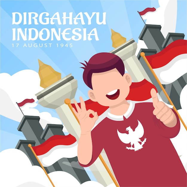 Plik wektorowy obchody dnia niepodległości indonezji 17 sierpnia (dirgahayu republik indonesia). indonezyjskie flagi narodowe. ilustracja wektorowa