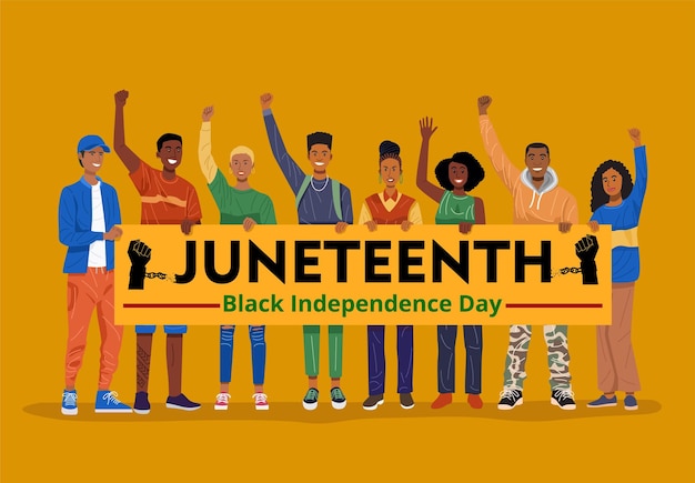 Obchody Juneteenth Grupa Szczęśliwych Afrykańczyków Trzymających Transparent Vector