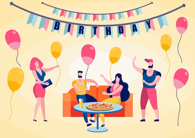 Obchody Urodzin, Happy Friends Eating Pizza