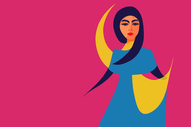 Plik wektorowy obraz irańskiej dziewczyny ubranej w hidżab niebiesko-żółty