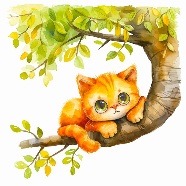 Plik wektorowy obraz kota na drzewie