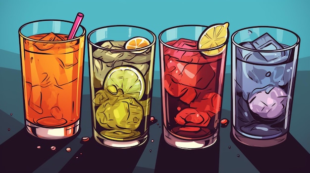 Plik wektorowy obraz napojów o różnych kolorach i pomarańczach