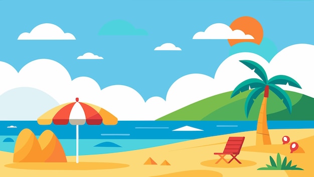 Obraz plaży z parasolem plażowym i krzesłem plażowym