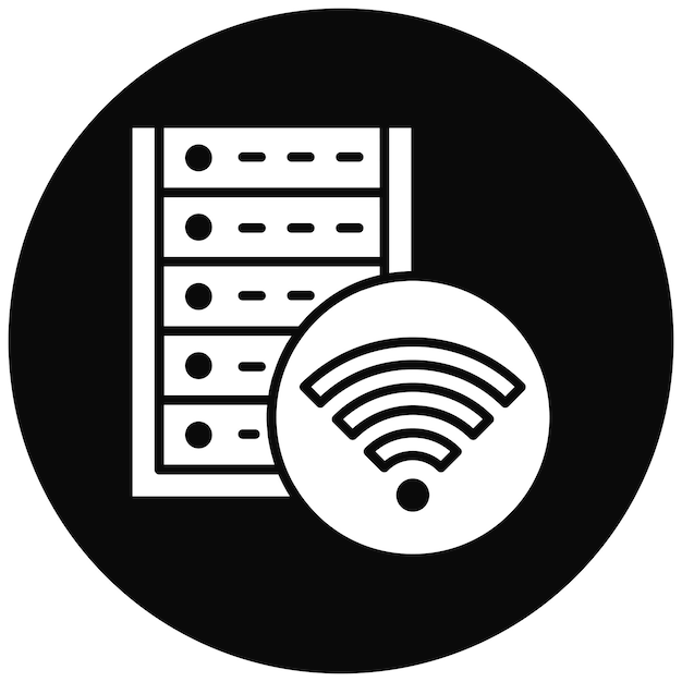 Obraz wektorowy ikony bezprzewodowej bazy danych może być używany do hostingu internetowego