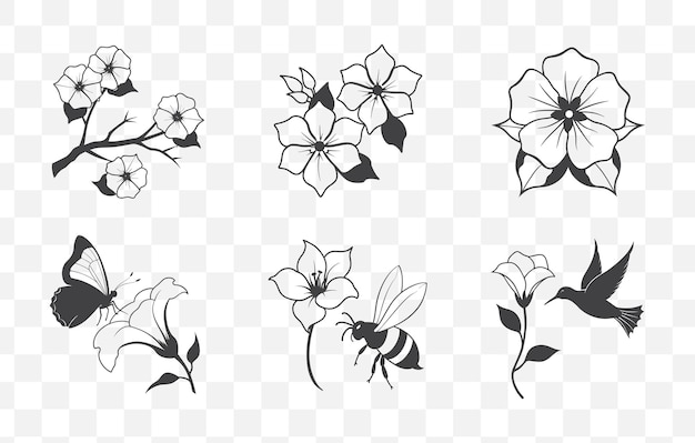 OC Print Fourlock Flower Line Art Vector Set dla projektowania graficznego i ilustracji Piękny i elegancki