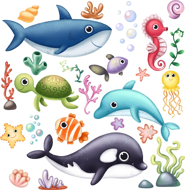 Ocean Clipart Z Podwodnymi Mieszkańcami