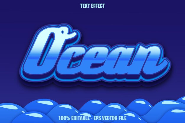 Ocean Edytowalny efekt tekstowy 3d Design w stylu płaskorzeźby