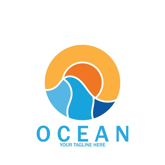 Ocean Fala Słońce Wektor Logo Ikona Wektor Ilustracja Szablon Projektu