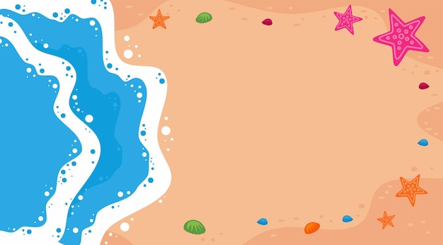 Ocean frame banner poster z plażą morską, falami i gwiazdami morskimi