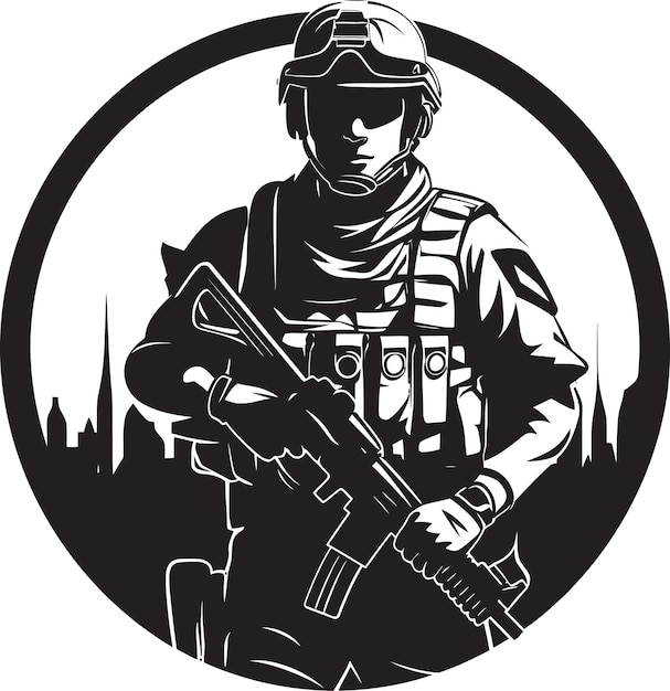 Ochroniarz Czujny Wektor Armyman Czarna Ikona Strategiczny Obrońca Czarny Wector Armyman Logo