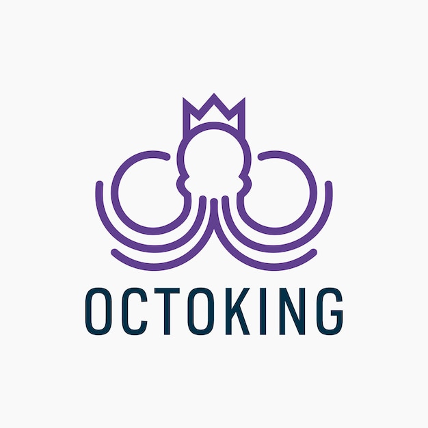 Octopus Crown King Line Art Style Logo Icon Design Idea