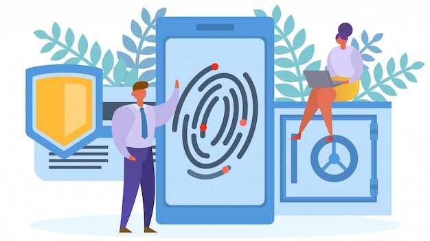 Plik wektorowy odcisk palca ochrony acess smartphone pojęcie, ilustracja. technologia bezpieczeństwa, bezpieczeństwo tożsamości sieci. dane