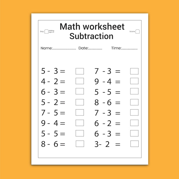 Plik wektorowy odejmowanie arkusza matematycznego dla dzieci