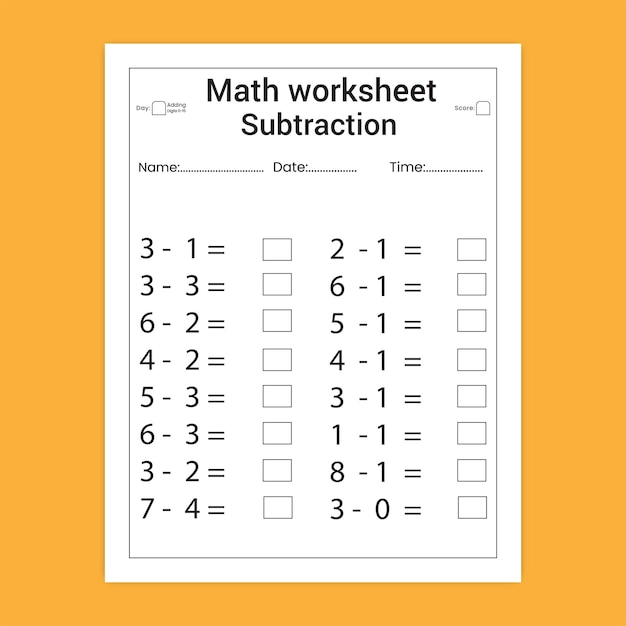 Plik wektorowy odejmowanie arkusza matematycznego dla dzieci