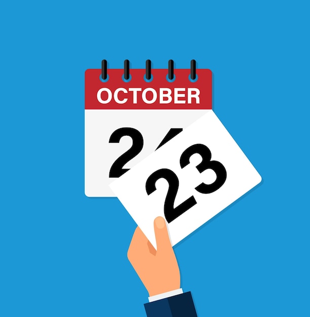 Oderwij Liść 23 Października Na Kalendarzu ściennym Nadejście Nowego Dnia Płaskiej Ilustracji Wektorowych