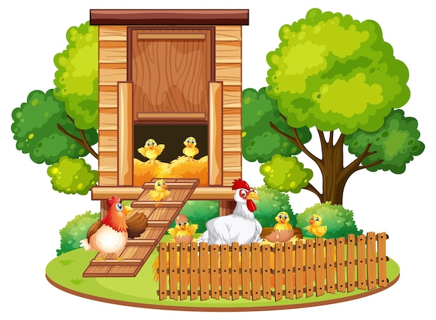 Plik wektorowy odosobniona scena z grupą kurczaków w stylu kreskówki