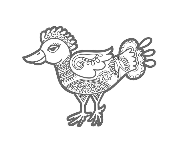 Odręczny Rysunek Ozdobnego Ptaka W Stylu Indyjskim Kalamkari