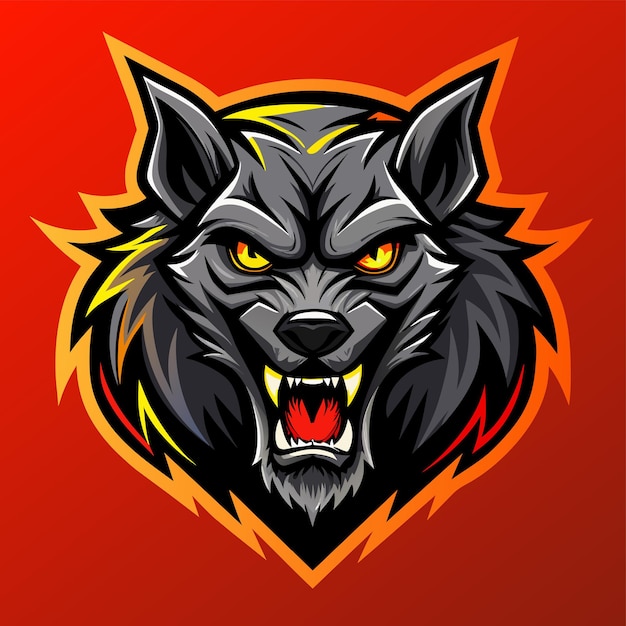 Odważne logo wilkołaka na wpływowym czerwonym tle Odważne Logo Wilkołaka Odważny Wektor