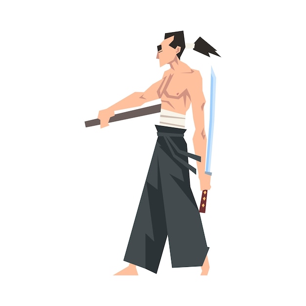 Plik wektorowy odważny japoński wojownik z kataną i ilustracją wektorową hakama